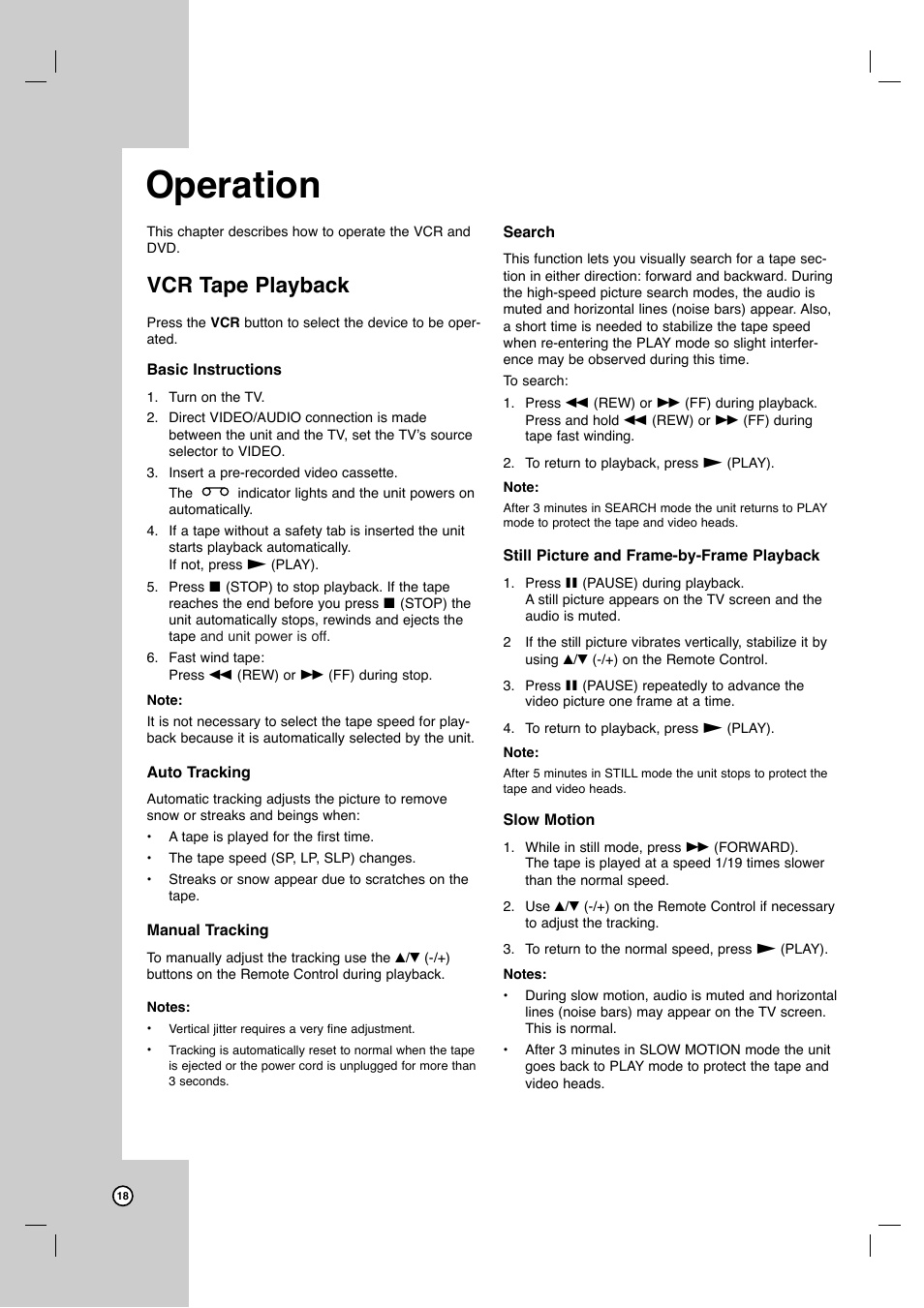 Operation, Vcr tape playback | JVC HR-XVC11BJ User Manual | Page 18 / 36