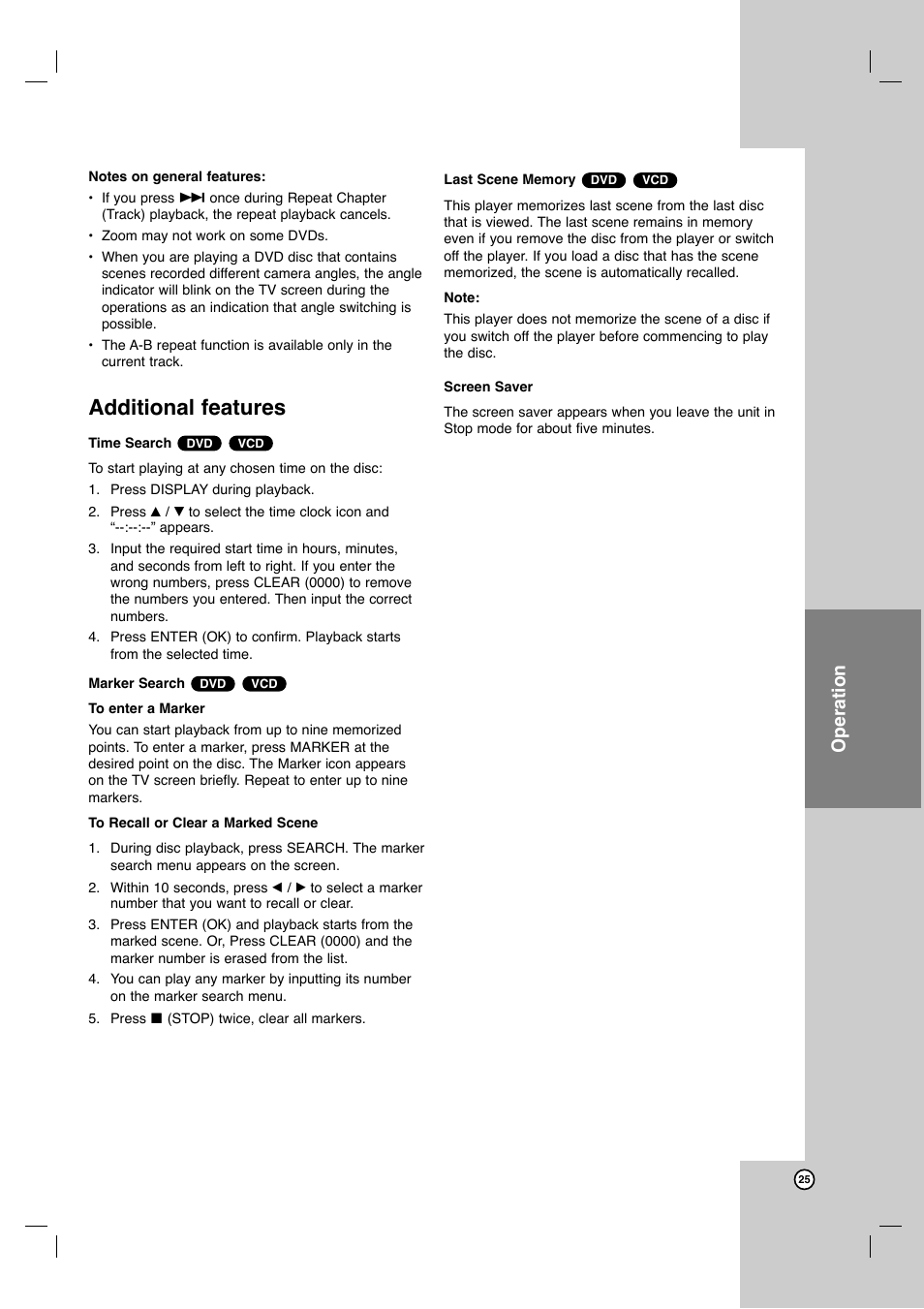 Additional features, Operation | JVC HR-XVC11BJ User Manual | Page 25 / 36