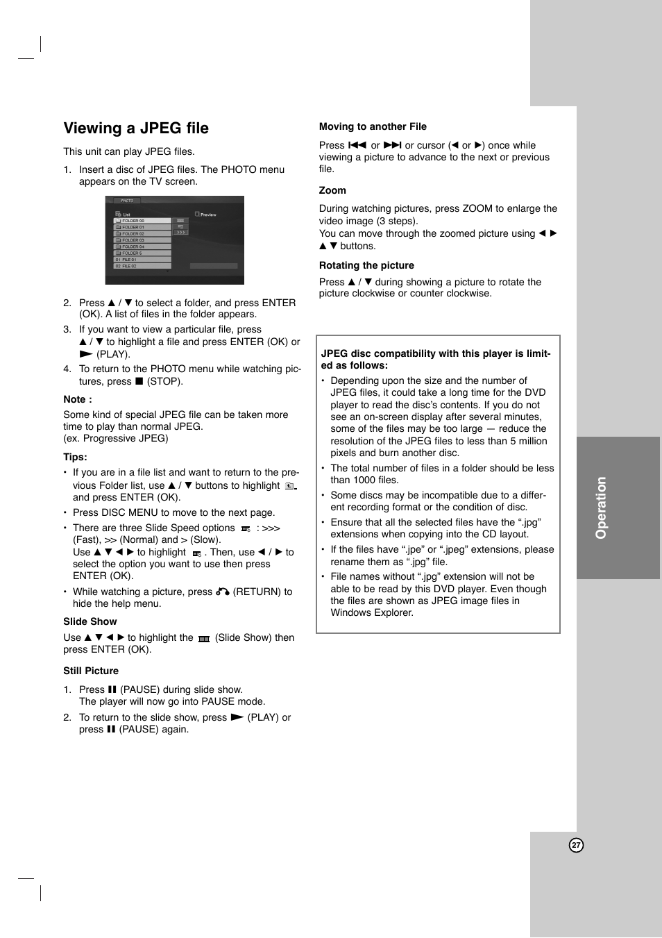 Viewing a jpeg file, Operation | JVC HR-XVC11BJ User Manual | Page 27 / 36