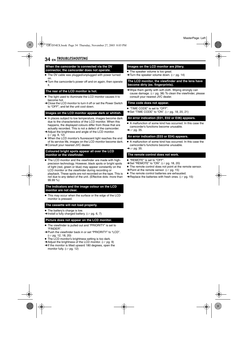 Pg. 34), Troubleshooting | JVC GR-D54 User Manual | Page 34 / 44