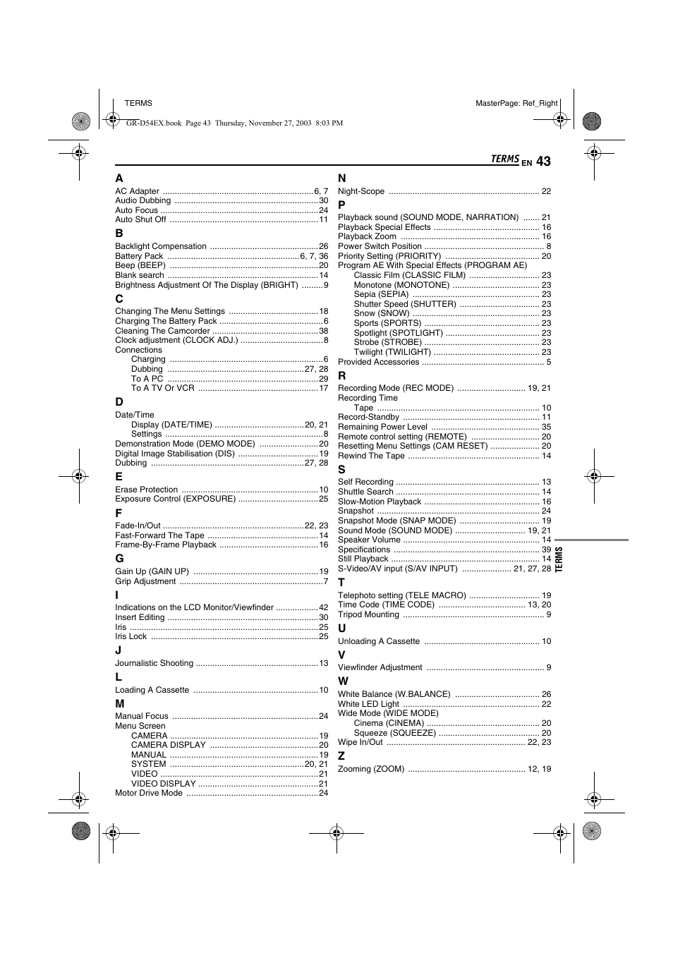 Terms, Terms 43 | JVC GR-D54 User Manual | Page 43 / 44