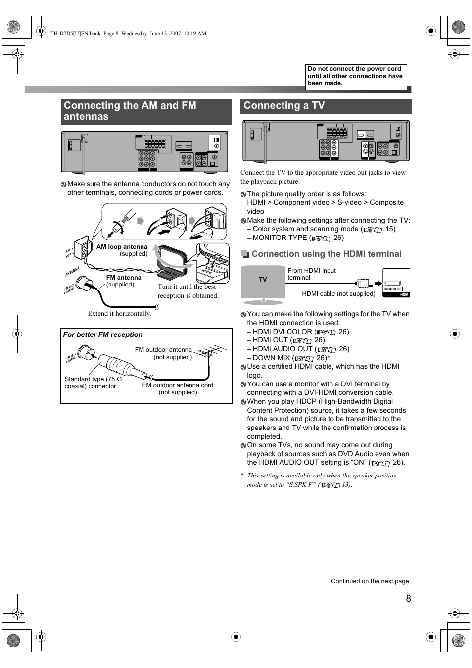 Connecting the am and fm antennas, Connecting a tv | JVC TH-D5 Series User Manual | Page 11 / 40