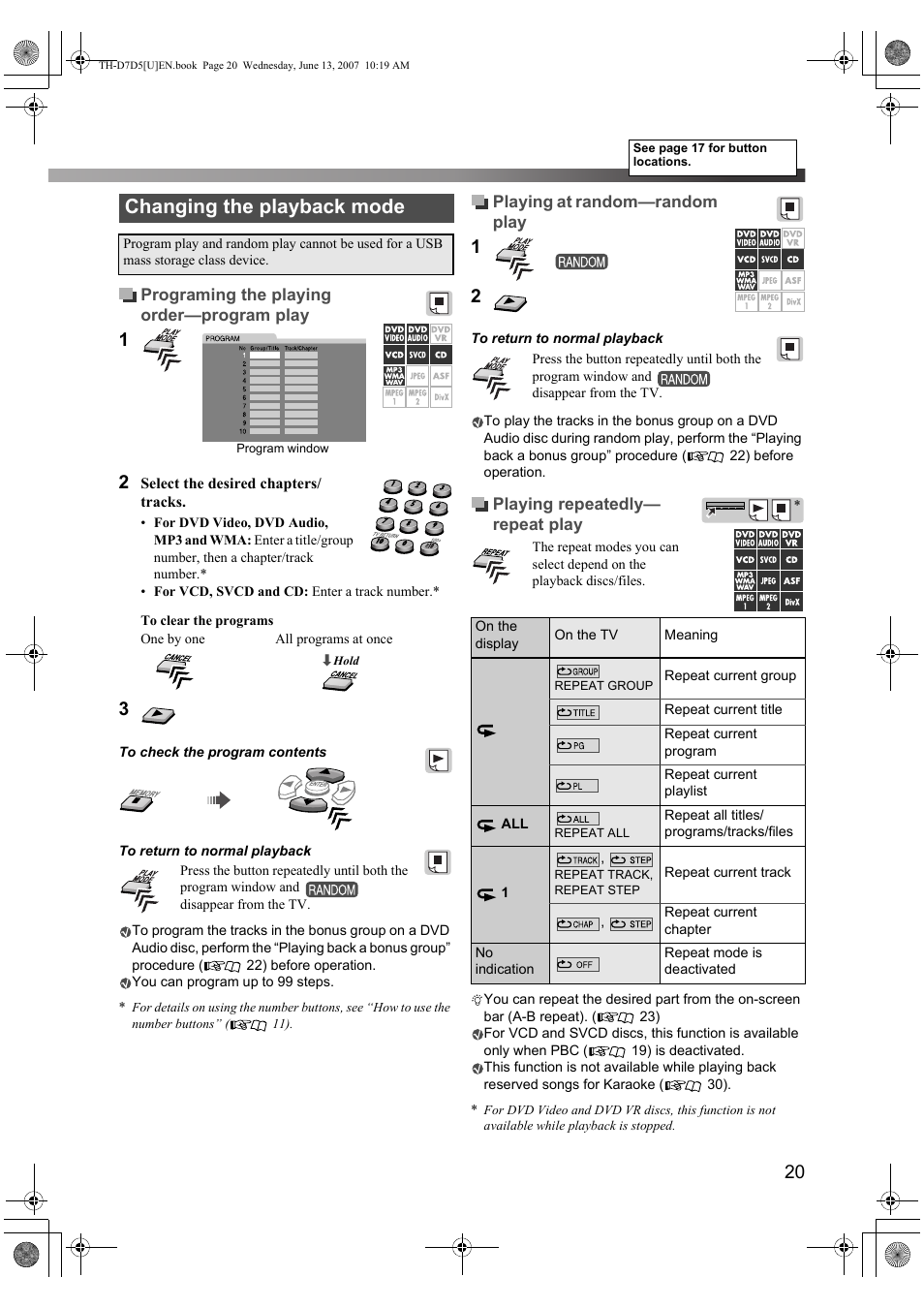 Changing the playback mode | JVC TH-D5 Series User Manual | Page 23 / 40