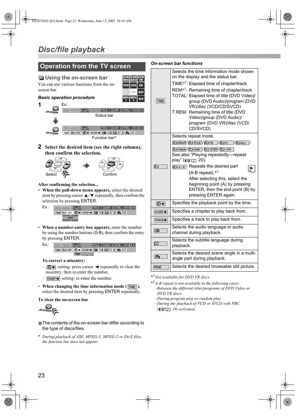 Disc/file playback, Operation from the tv screen | JVC TH-D5 Series User Manual | Page 26 / 40