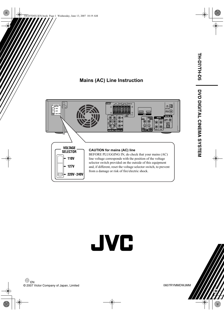 Mains (ac) line instruction, Dvd digital ci nema system, Th-d7/th-d5 | JVC TH-D5 Series User Manual | Page 40 / 40