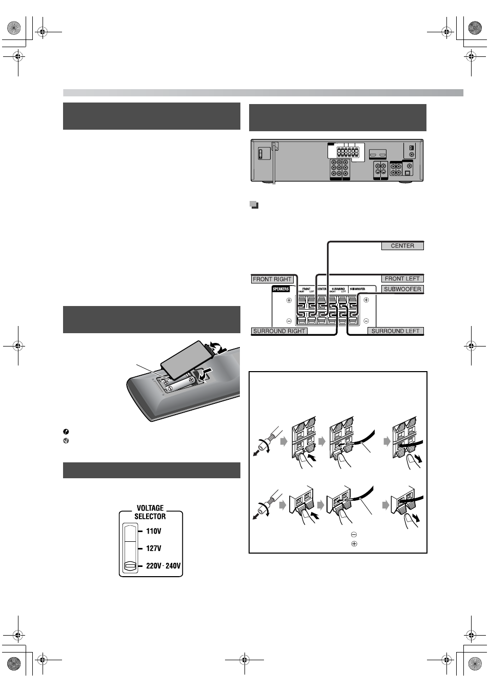Getting started, Connecting the speakers and subwoofer | JVC TH-D5 Series User Manual | Page 8 / 40