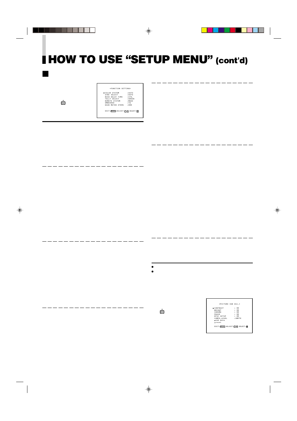 How to use “setup menu, Cont'd), Item contents and adjustment range/settings | JVC DT-V1900CG User Manual | Page 16 / 28