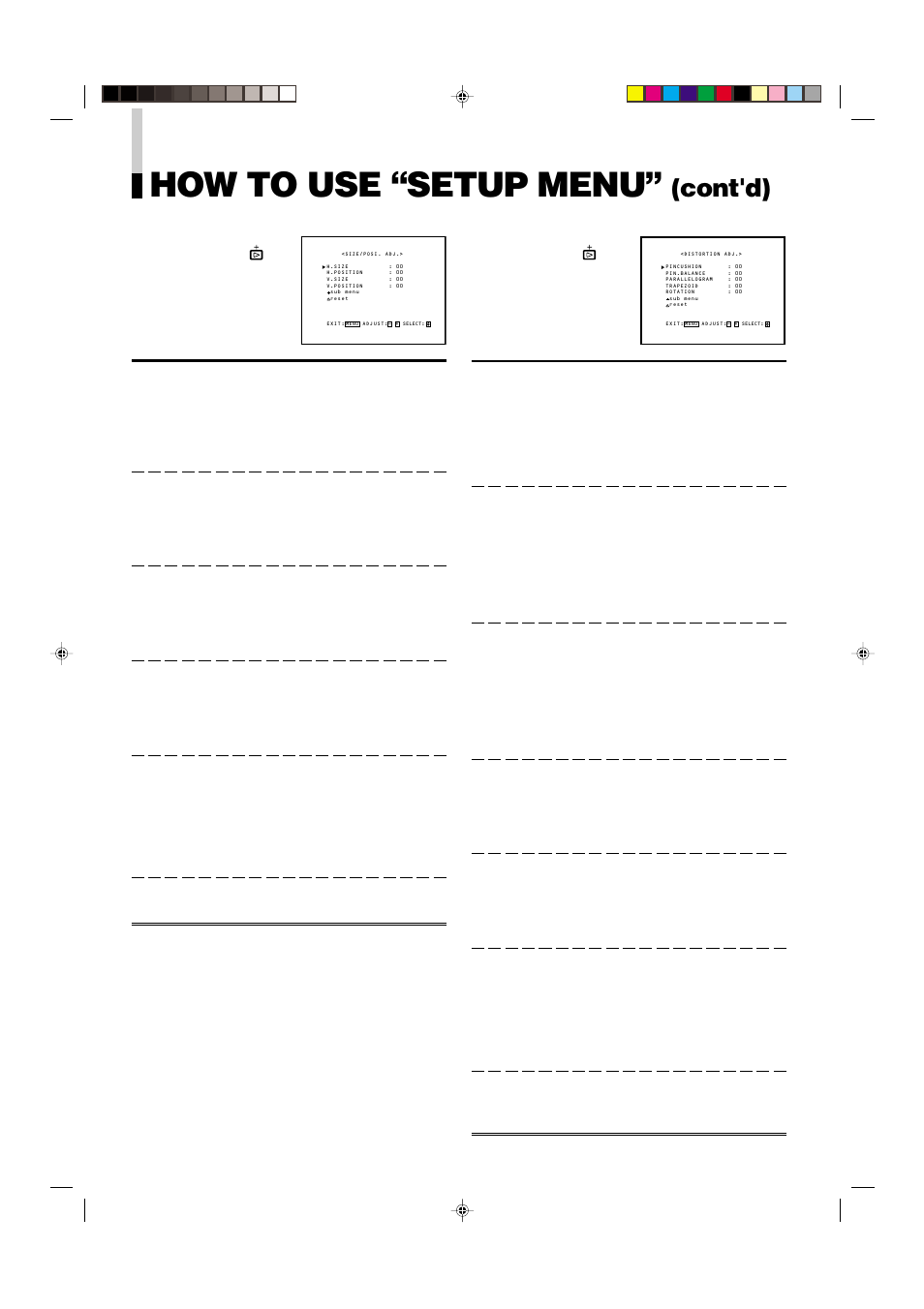 How to use “setup menu, Cont'd) | JVC DT-V1900CG User Manual | Page 18 / 28