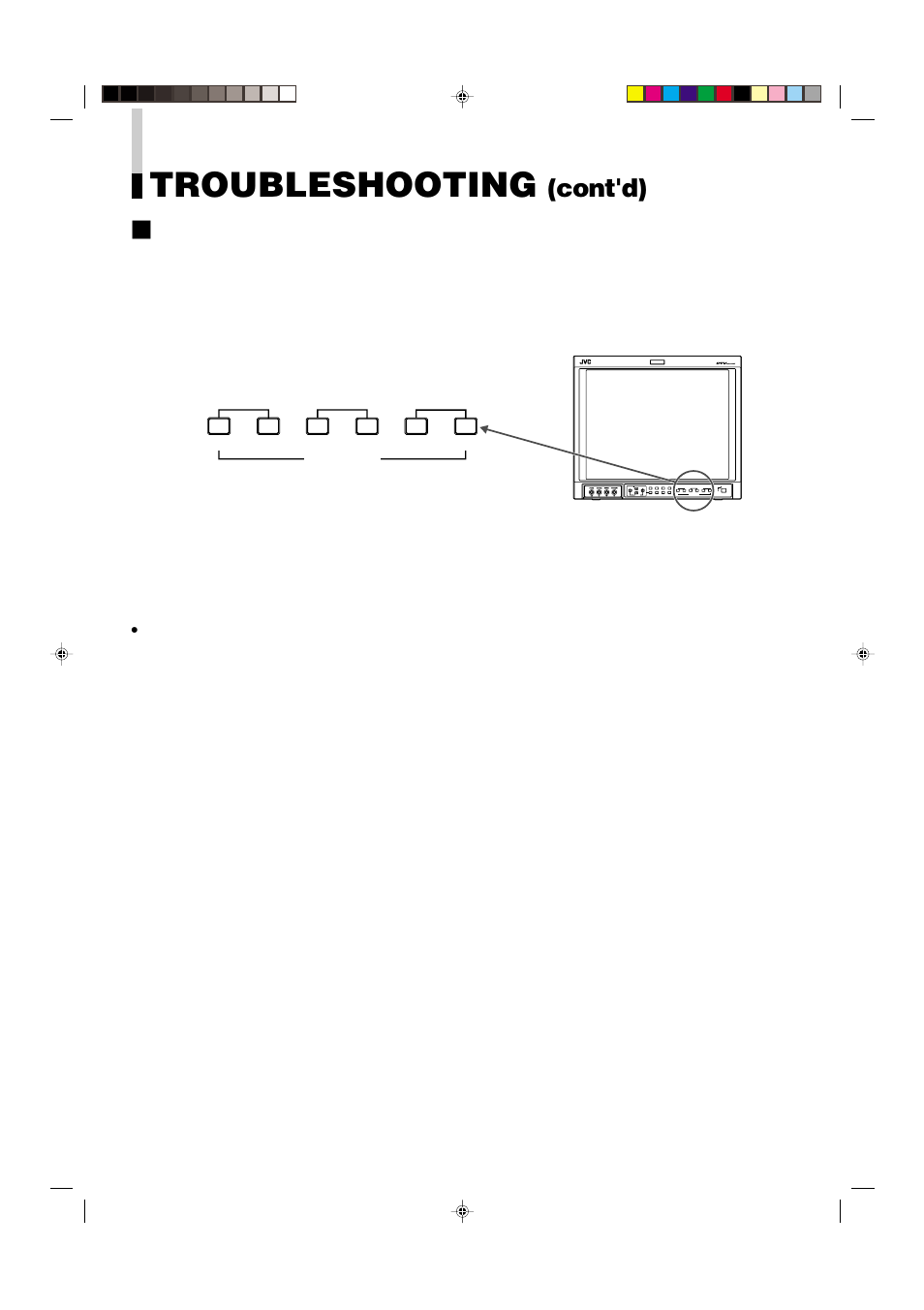 Troubleshooting, Cont'd), Self-check indications | JVC DT-V1900CG User Manual | Page 24 / 28