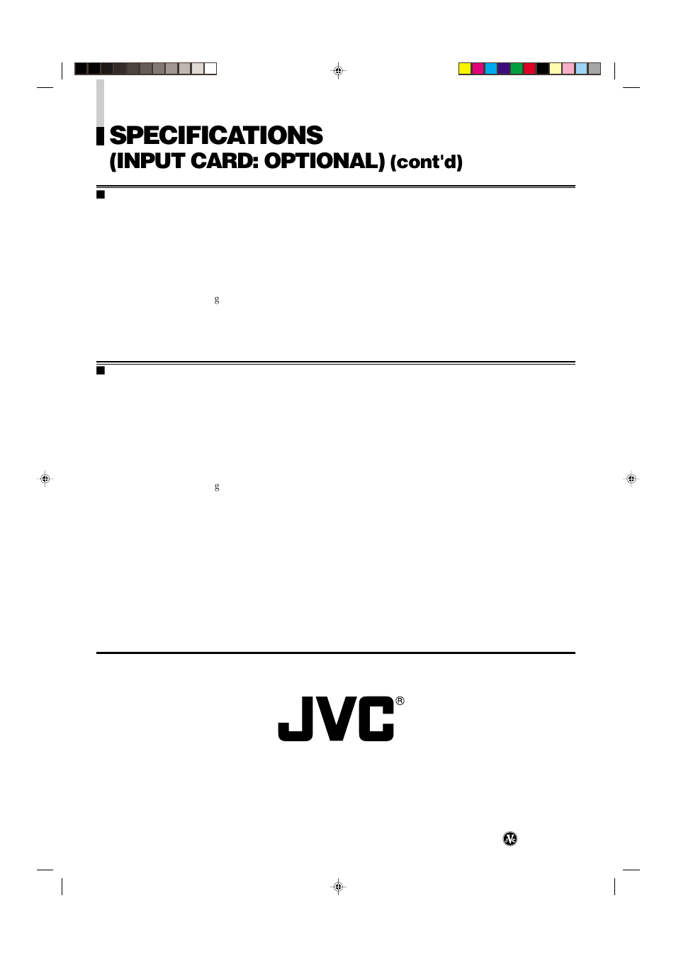 Specifications, Input card: optional), Cont'd) | Dt -v1900cg mul ti-forma t monit or | JVC DT-V1900CG User Manual | Page 28 / 28