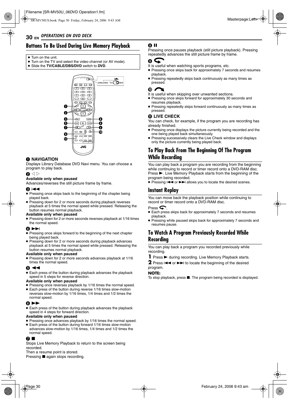 Pg. 30, 44, Instant replay | JVC SR-MV50U User Manual | Page 30 / 92