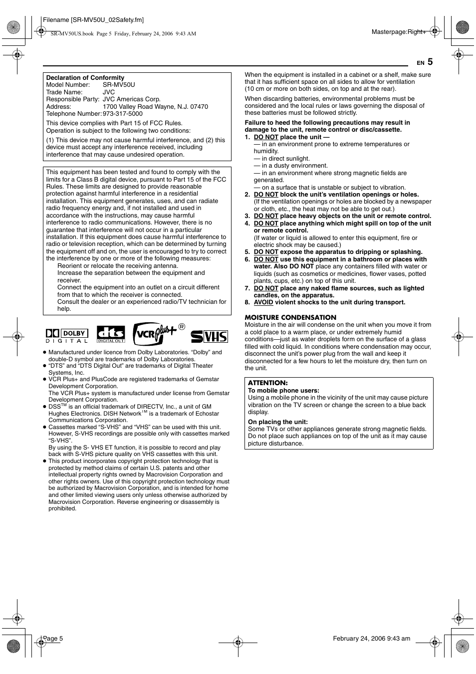 JVC SR-MV50U User Manual | Page 5 / 92