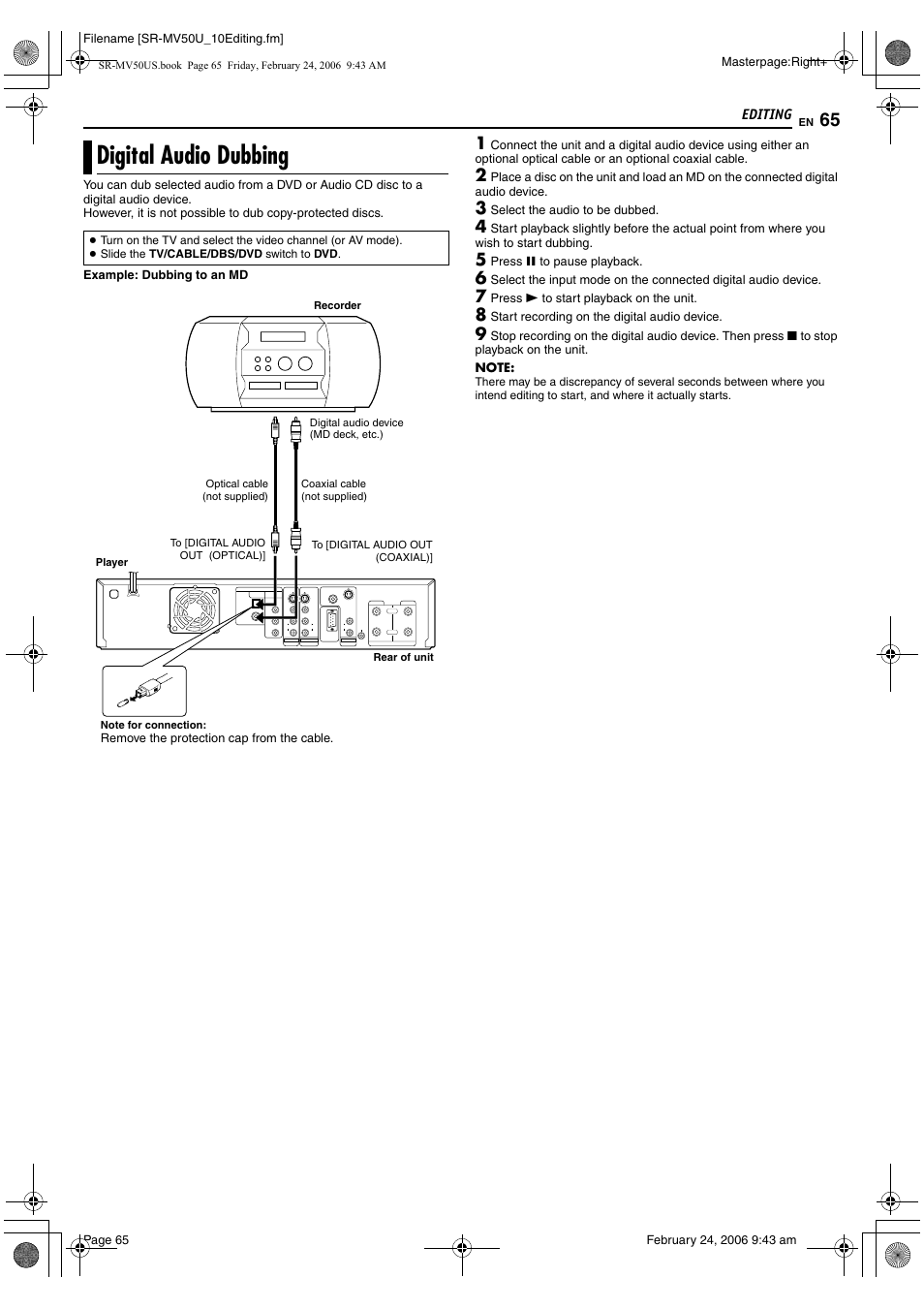 Digital audio dubbing, Pg. 65, 68 | JVC SR-MV50U User Manual | Page 65 / 92