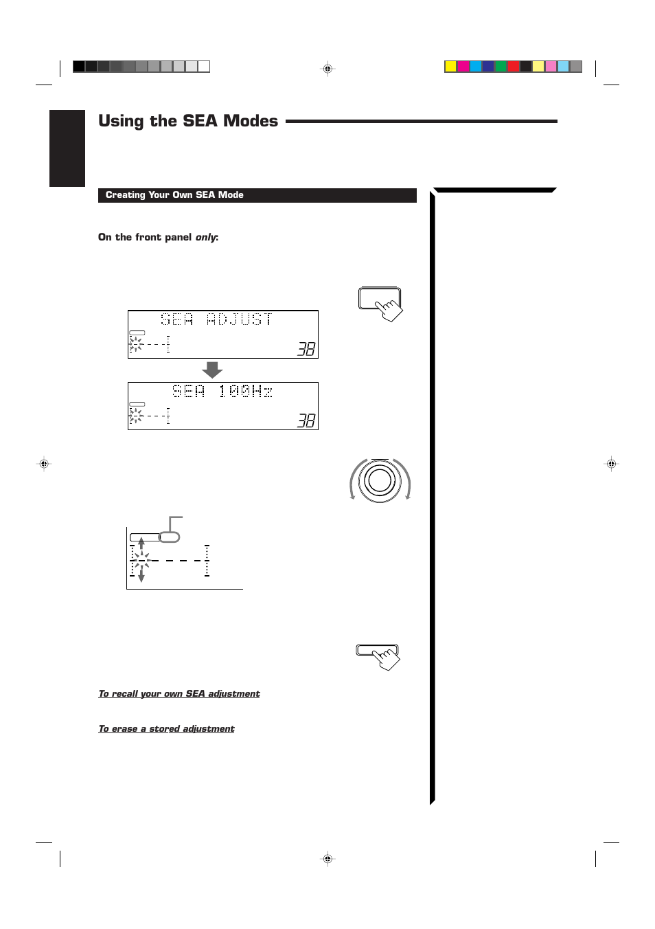Using the sea modes, English, On the front panel only | JVC RX-884RBK User Manual | Page 38 / 82