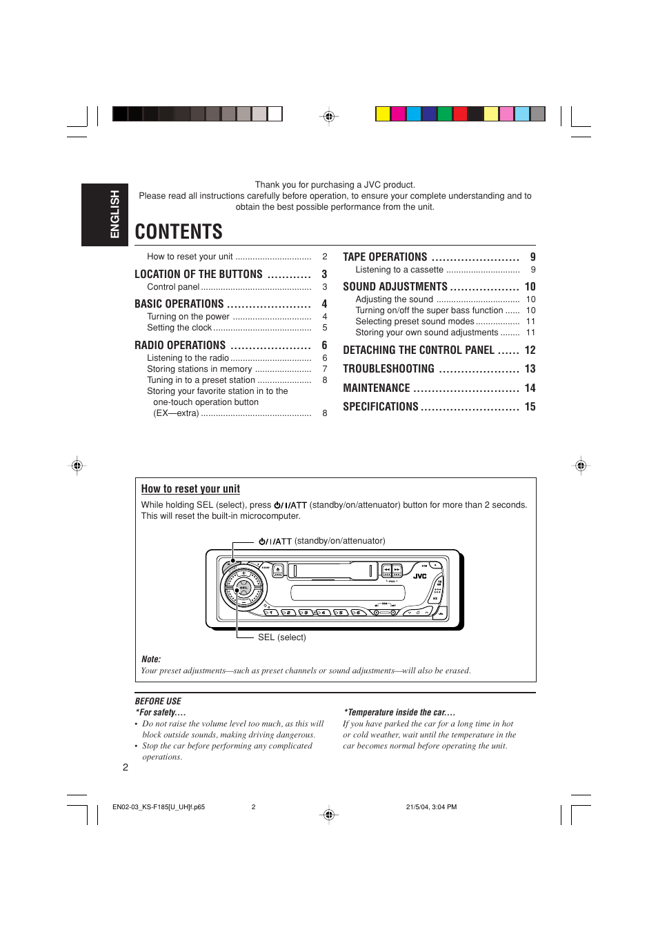 JVC KS-F185 User Manual | Page 2 / 40