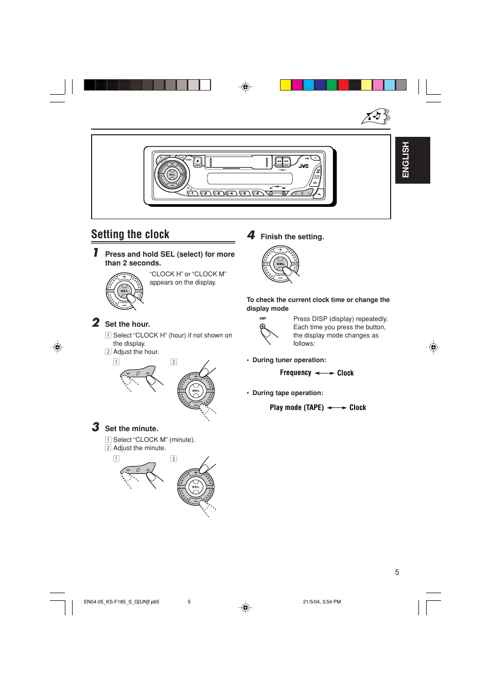 Setting the clock 1 | JVC KS-F185 User Manual | Page 21 / 40