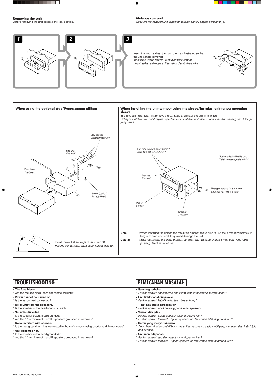 Troubleshooting, Pemecahan masalah | JVC KS-F185 User Manual | Page 38 / 40