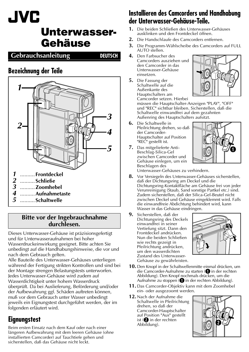 Unterwasser- gehäuse, Eignungstest | JVC WR-DV1U User Manual | Page 3 / 8