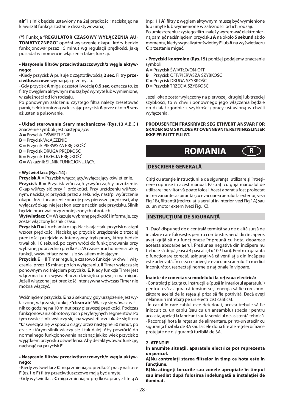Romania | DeLonghi KCX-B60X User Manual | Page 28 / 40