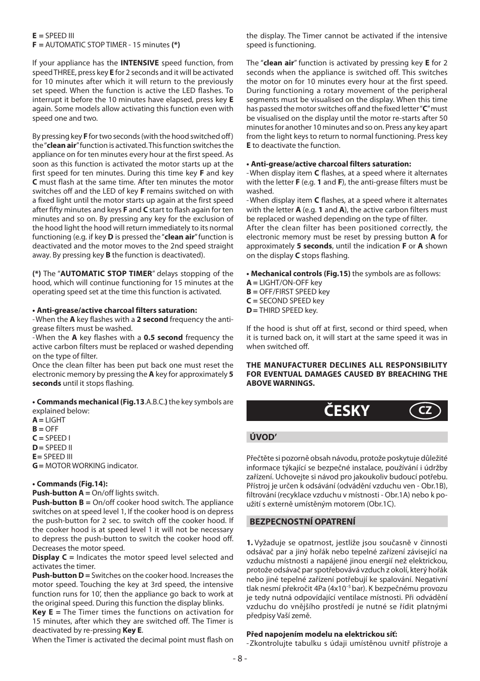 Česky | DeLonghi KCX-B60X User Manual | Page 8 / 40