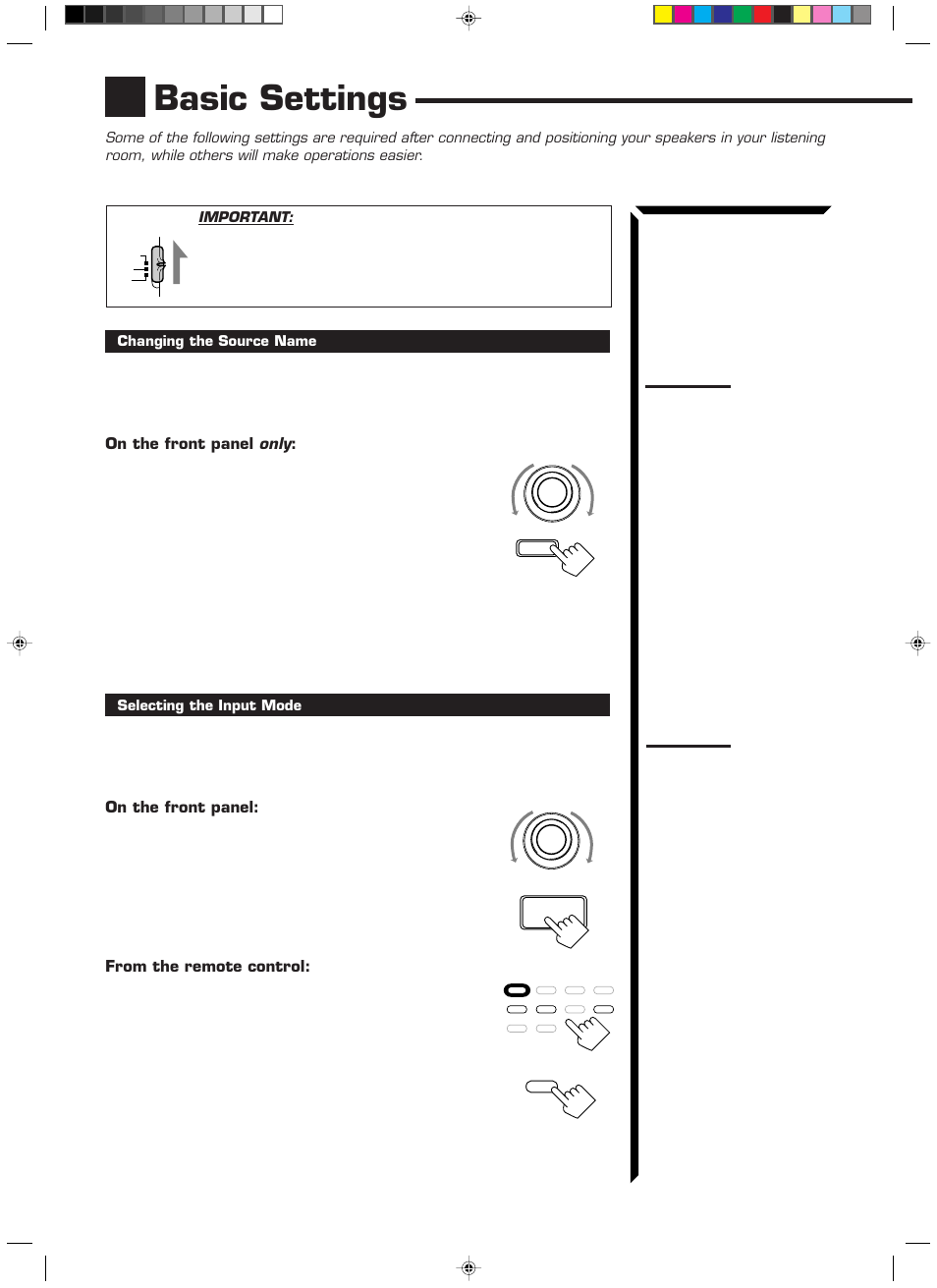 Basic settings, Only, On the front panel | JVC RX-1024VBK User Manual | Page 20 / 76