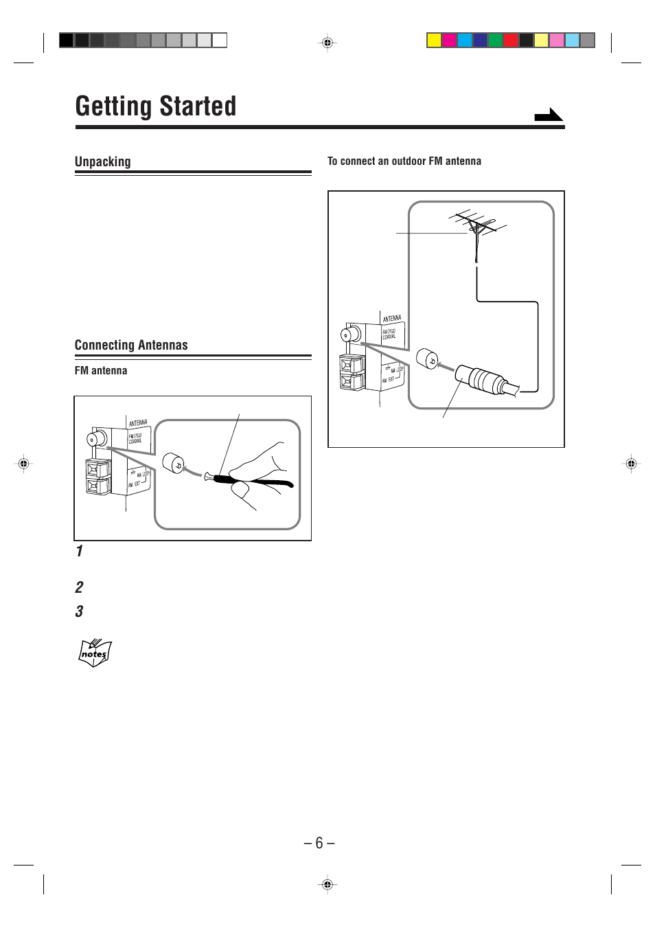 Getting started, Unpacking, Connecting antennas | JVC CA-NXHD10R User Manual | Page 11 / 94