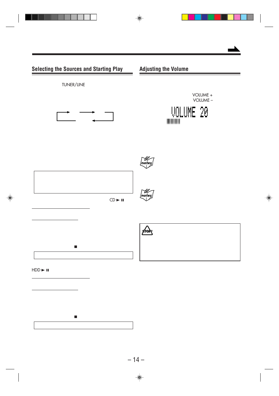 Adjusting the volume, Selecting the sources and starting play | JVC CA-NXHD10R User Manual | Page 19 / 94