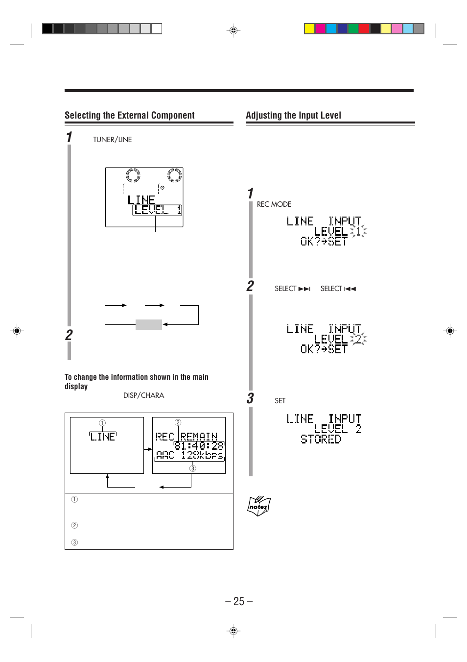 Adjusting the input level, Selecting the external component | JVC CA-NXHD10R User Manual | Page 30 / 94