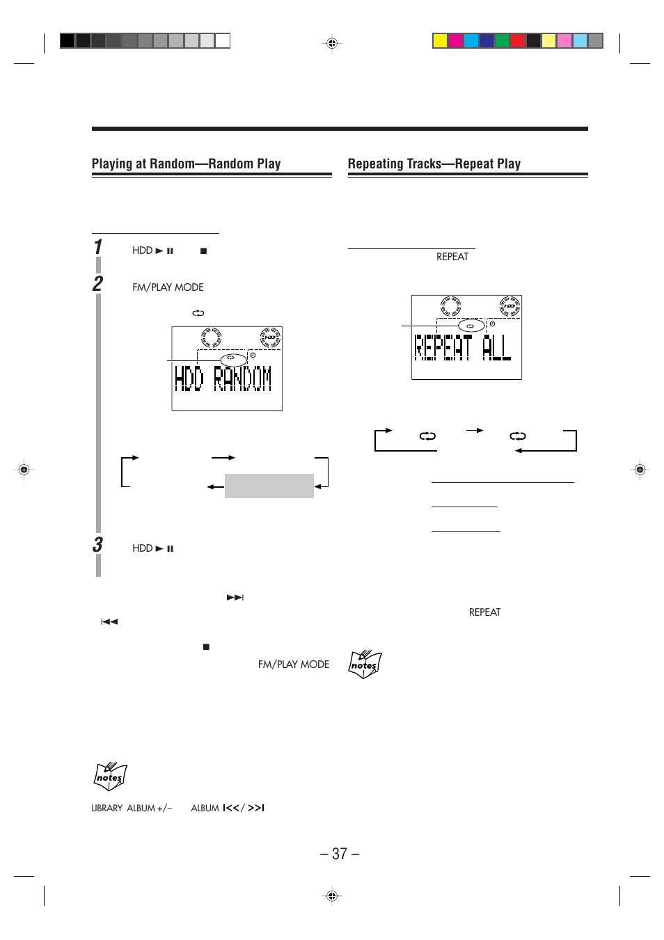 Playing at random—random play, Repeating tracks—repeat play | JVC CA-NXHD10R User Manual | Page 42 / 94