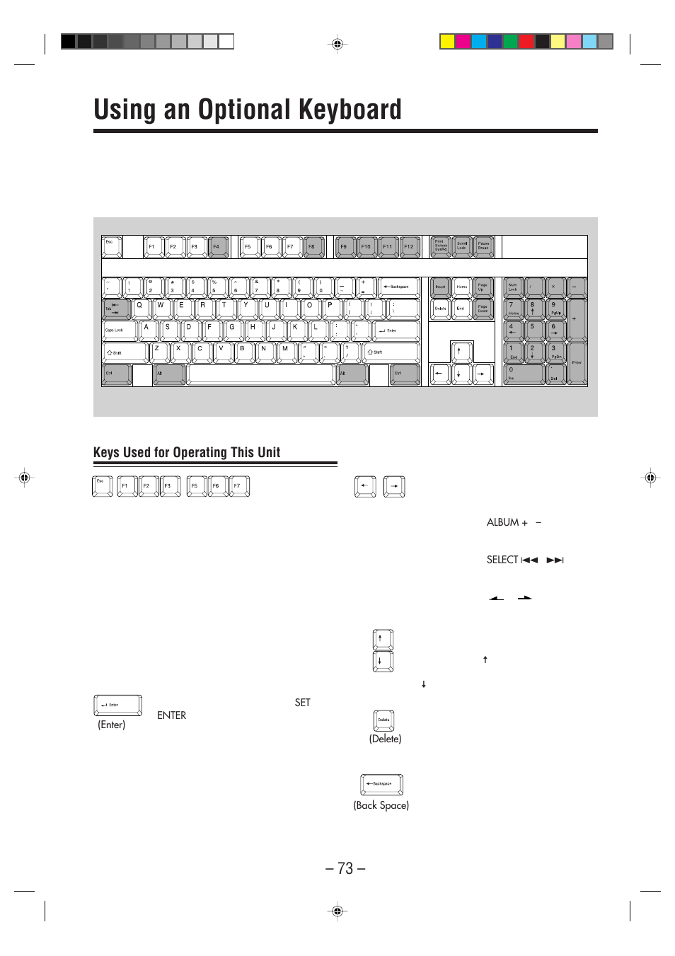 Using an optional keyboard, Keys used for operating this unit | JVC CA-NXHD10R User Manual | Page 78 / 94