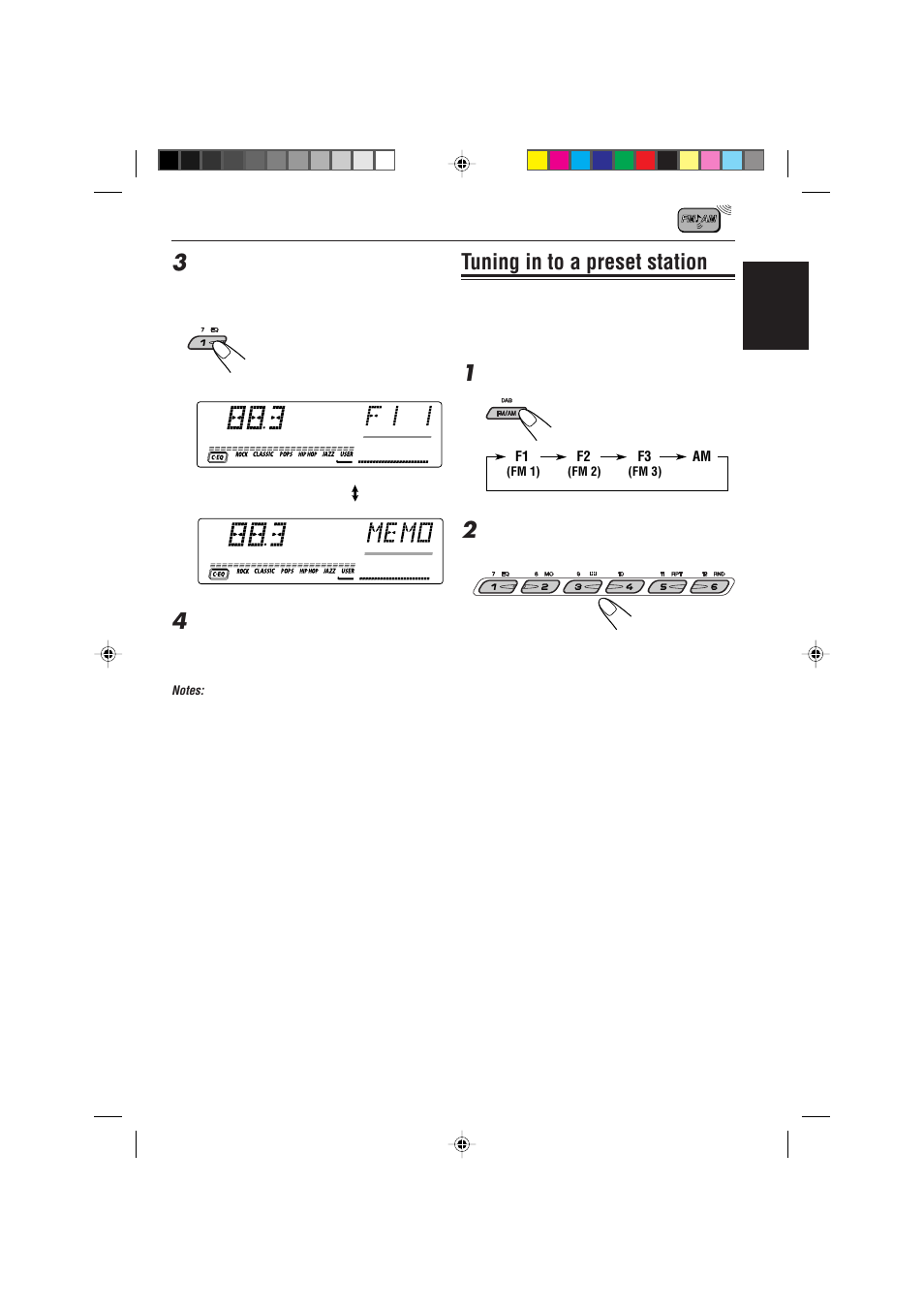 Tuning in to a preset station | JVC GET0074-001A User Manual | Page 11 / 40