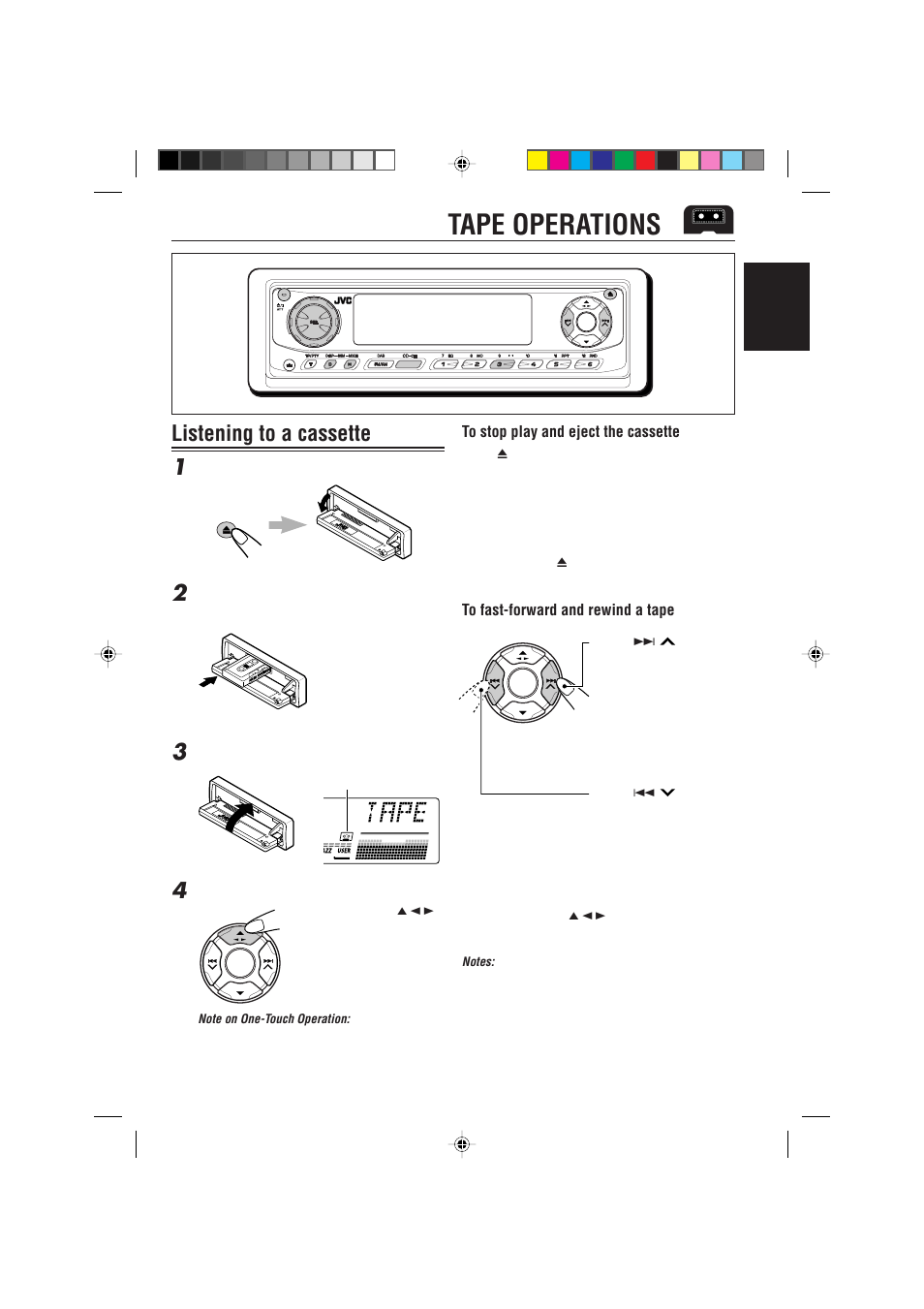 Tape operations, Listening to a cassette, Listening to a cassette 1 | JVC GET0074-001A User Manual | Page 19 / 40