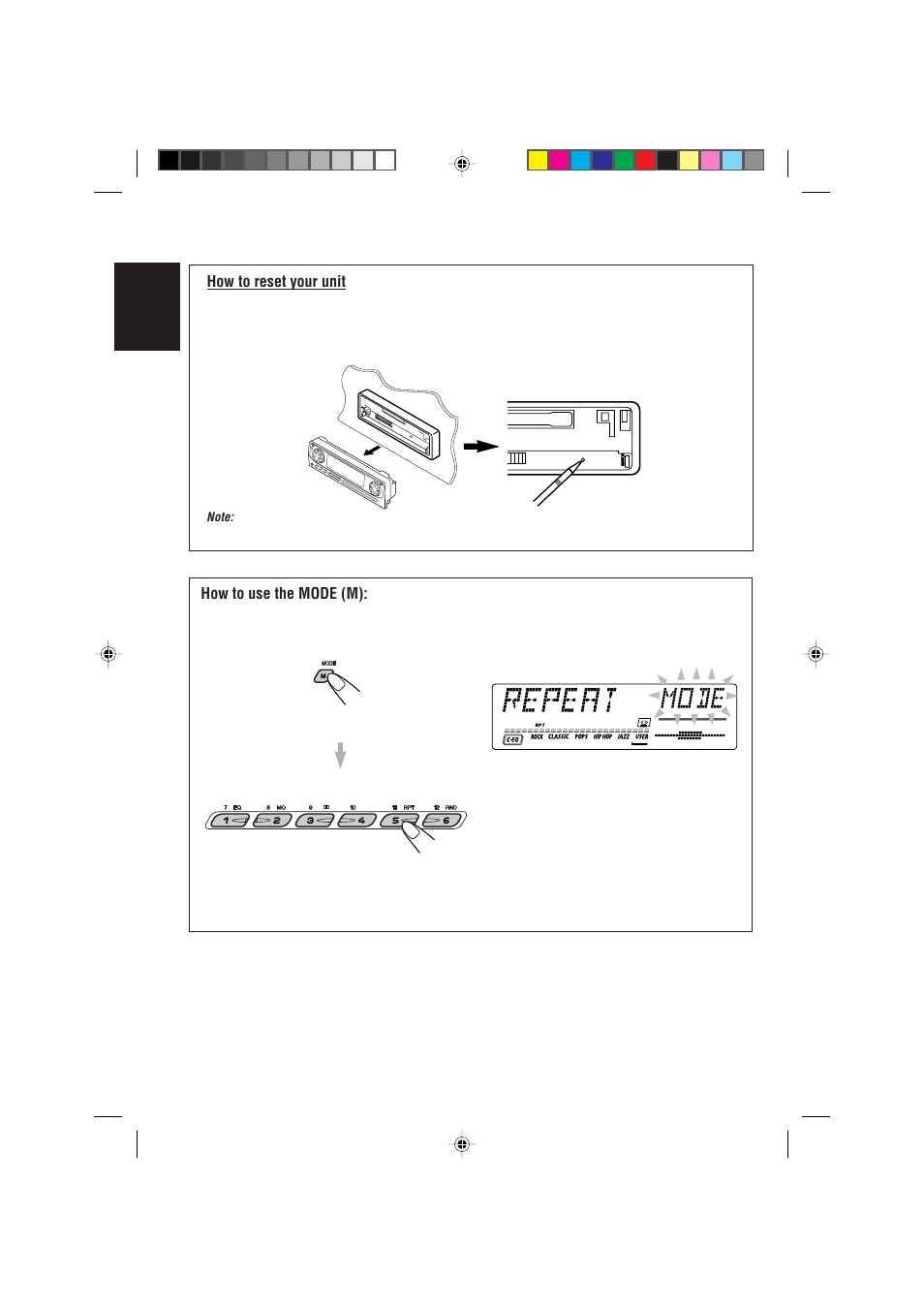 How to reset your unit, How to use the mode (m), English how to reset your unit | JVC GET0074-001A User Manual | Page 2 / 40