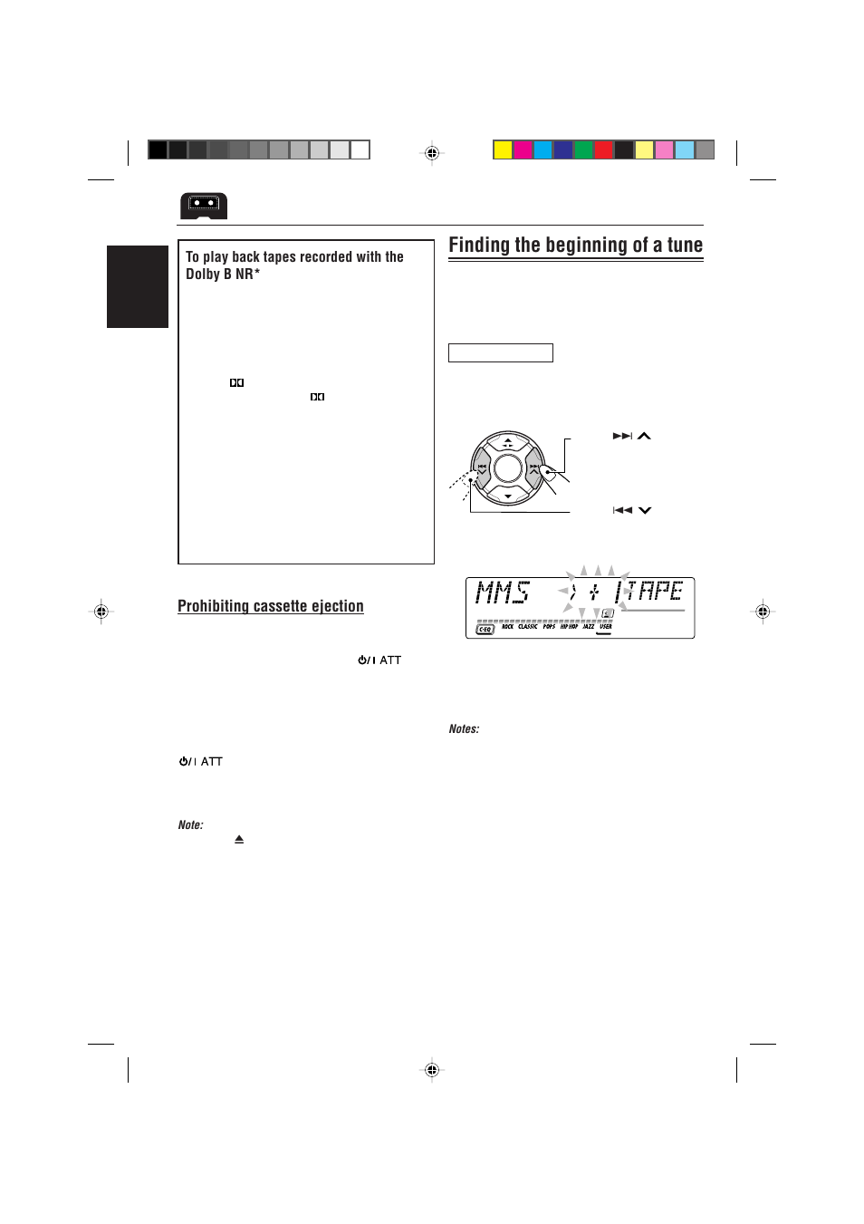 Finding the beginning of a tune, Prohibiting cassette ejection, English | JVC GET0074-001A User Manual | Page 20 / 40