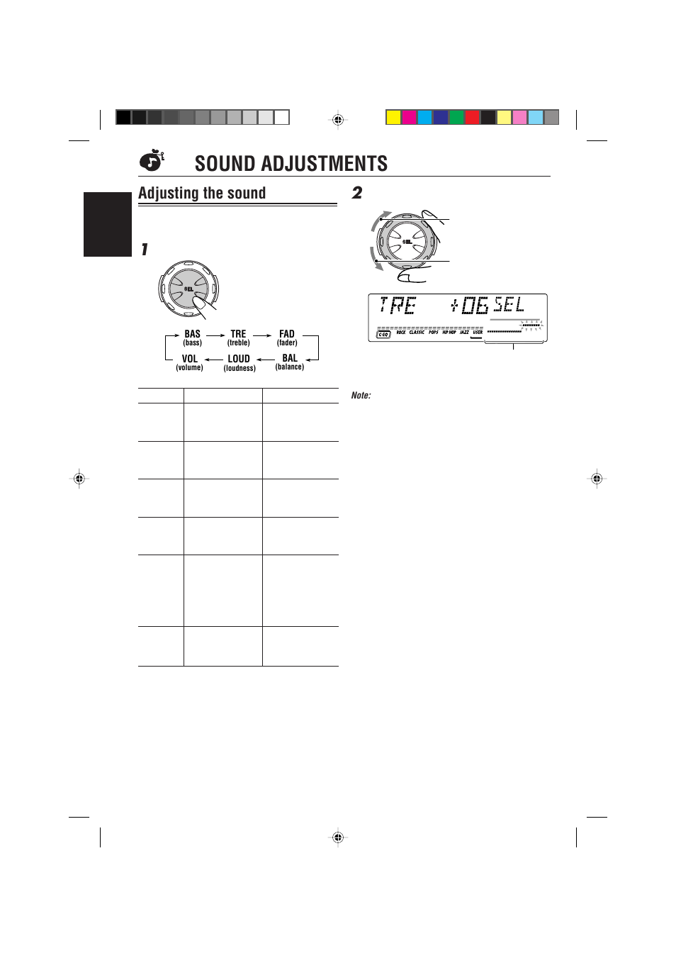 Sound adjustments, Adjusting the sound | JVC GET0074-001A User Manual | Page 22 / 40