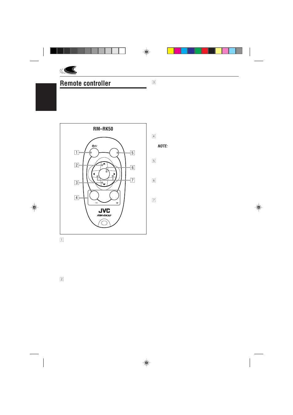 Remote controller, English, Rm–rk50 | JVC GET0074-001A User Manual | Page 6 / 40