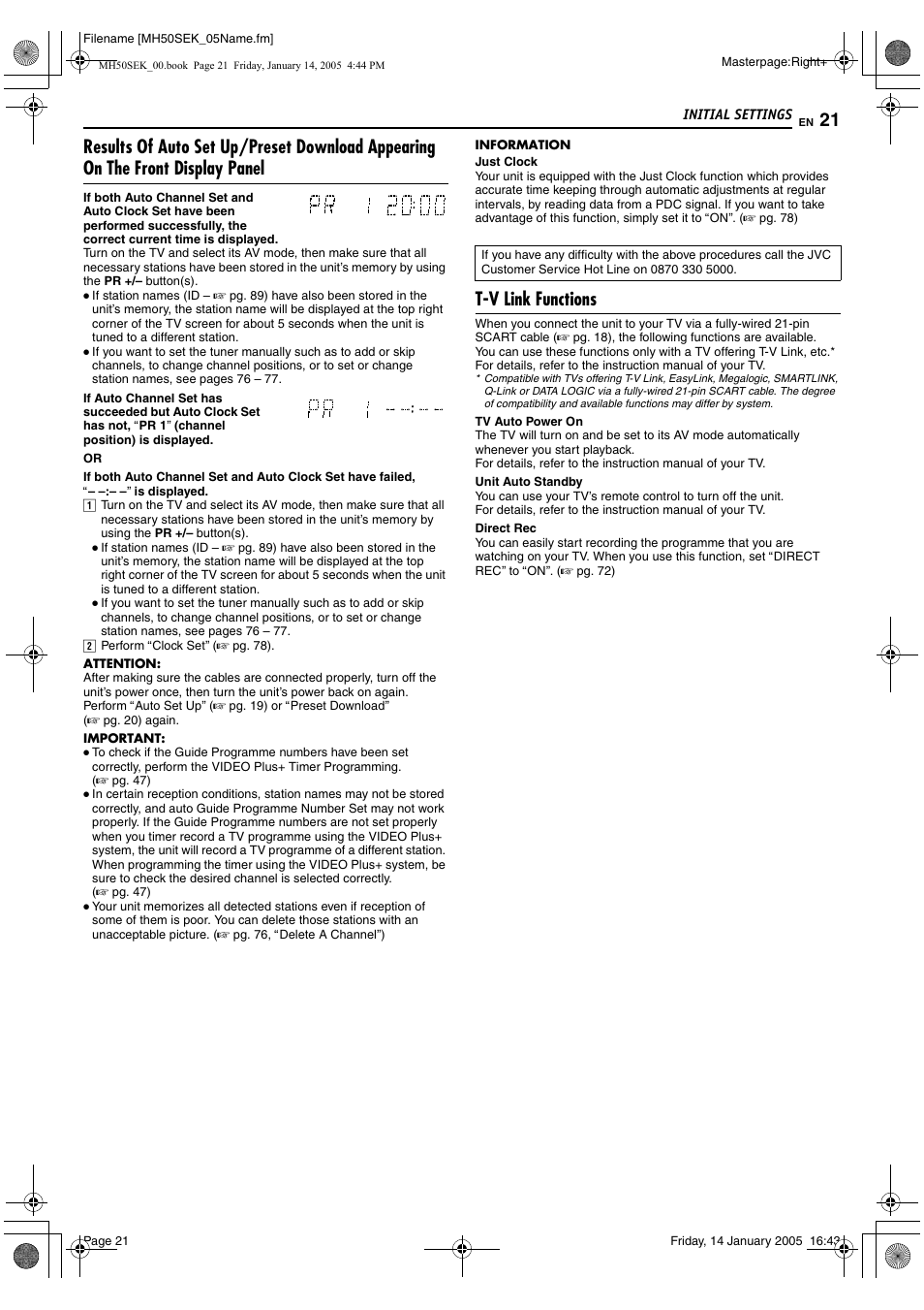 T-v link functions | JVC LPT1029-001A User Manual | Page 21 / 92