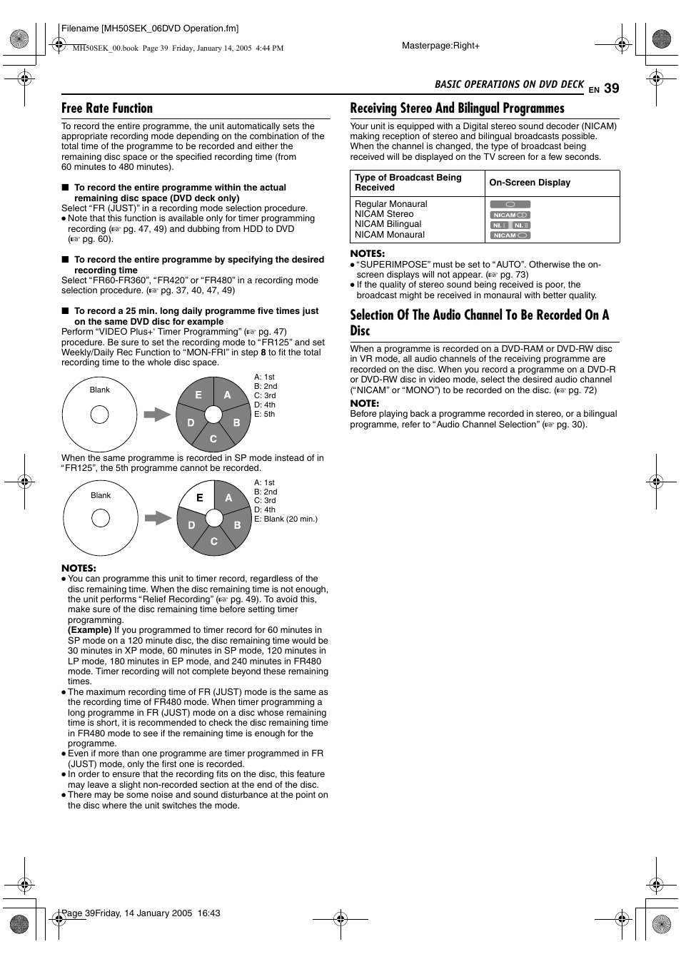 R to, Afree rate functionb (a pg. 39), A pg. 39) | Free rate function, Receiving stereo and bilingual programmes | JVC LPT1029-001A User Manual | Page 39 / 92
