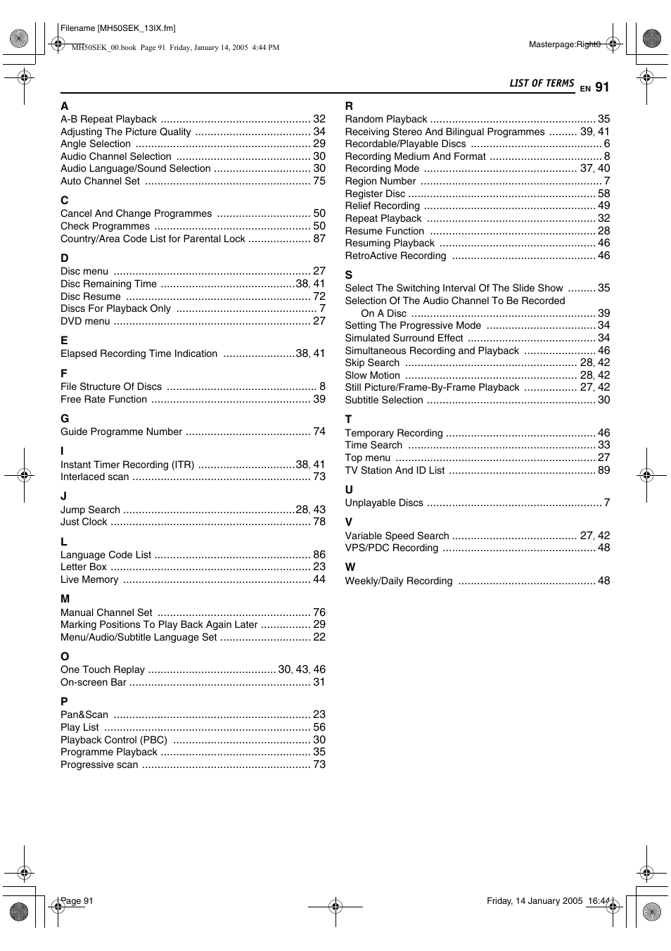 List of terms | JVC LPT1029-001A User Manual | Page 91 / 92