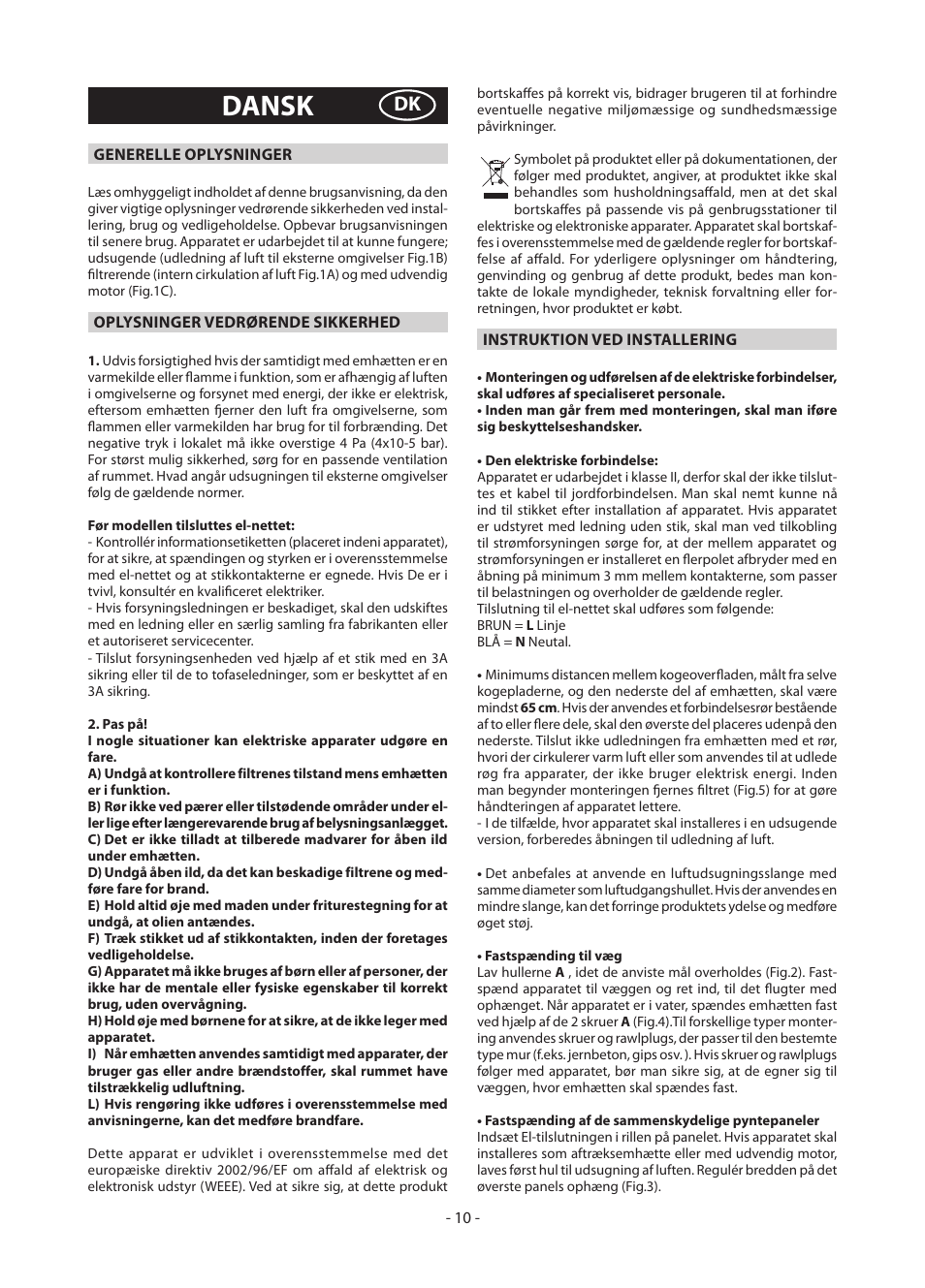 Dansk | DeLonghi KD-AE60IX User Manual | Page 10 / 60