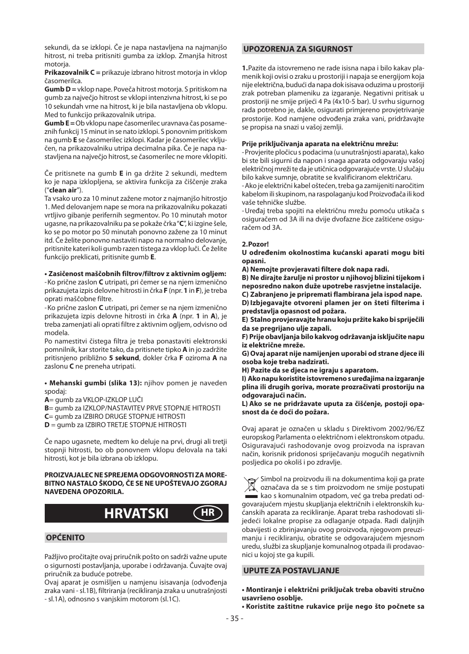 Hrvatski | DeLonghi KD-AE60IX User Manual | Page 35 / 60