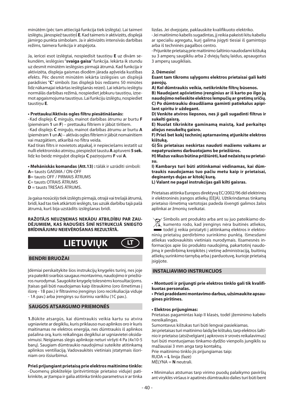 Lietuviųk | DeLonghi KD-AE60IX User Manual | Page 40 / 60