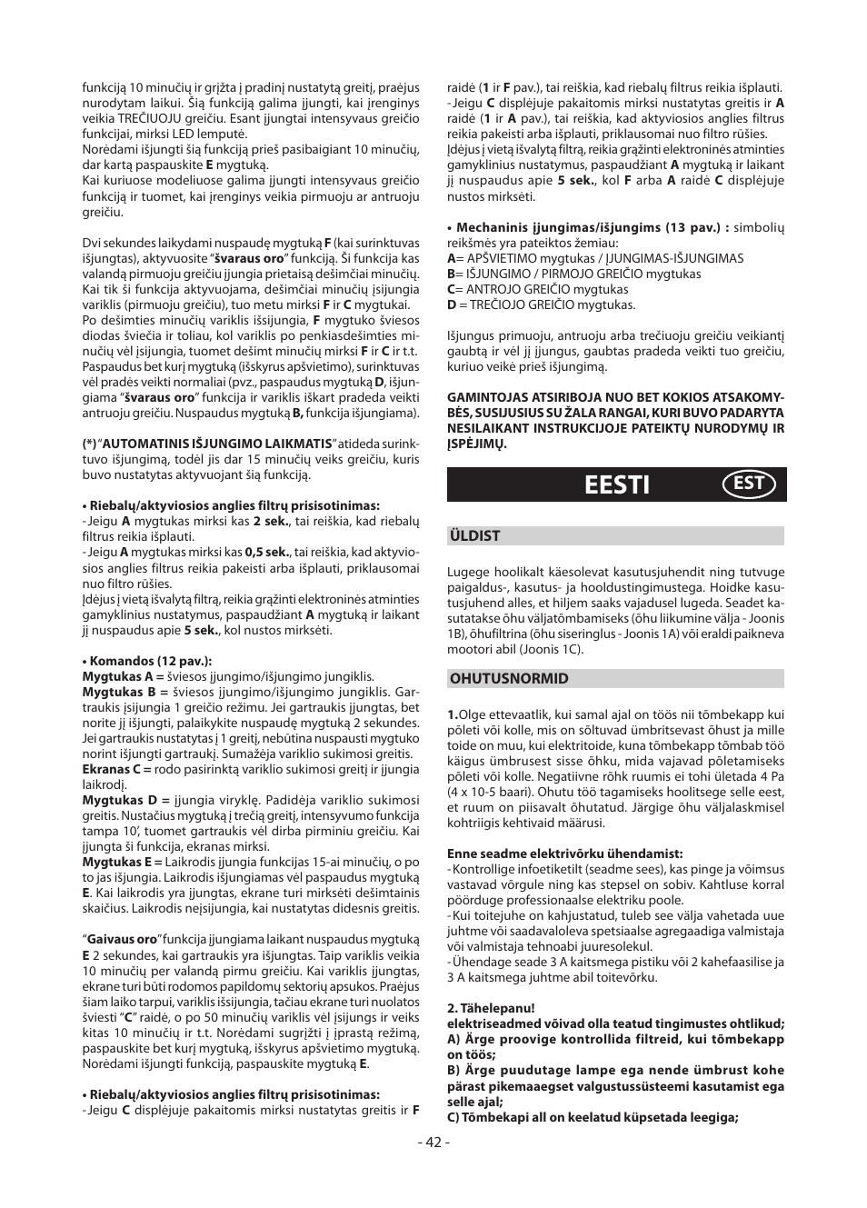 Eesti | DeLonghi KD-AE60IX User Manual | Page 42 / 60