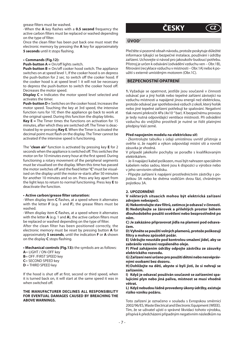 Česky | DeLonghi KD-AE60IX User Manual | Page 7 / 60