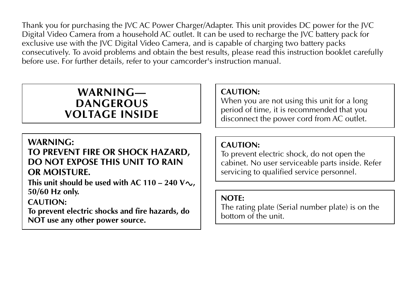 Warning— dangerous voltage inside | JVC AA-V80EG User Manual | Page 2 / 14