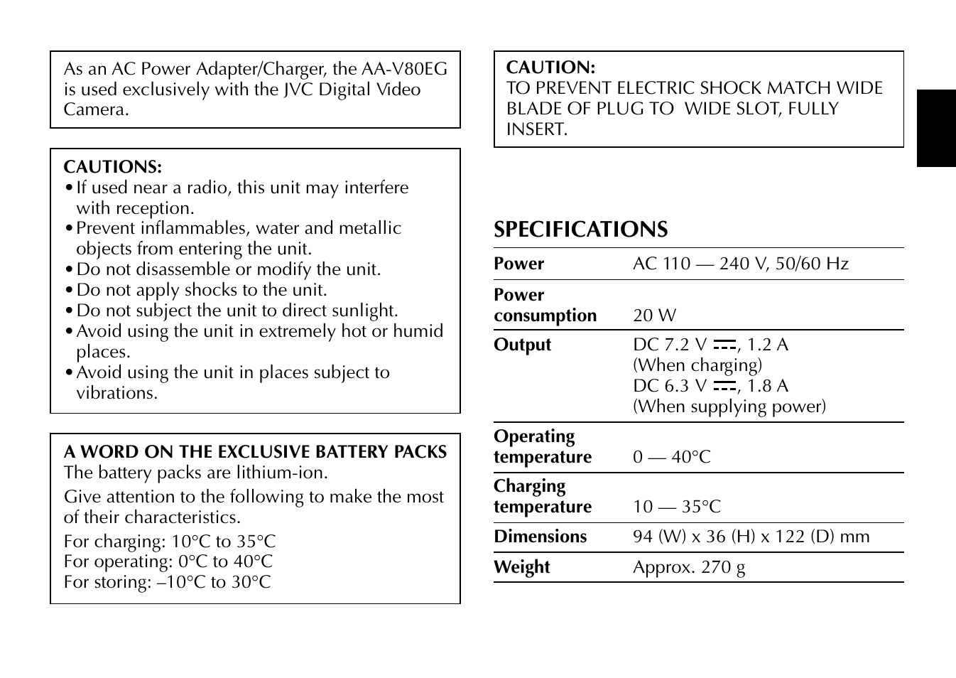 Specifications | JVC AA-V80EG User Manual | Page 3 / 14