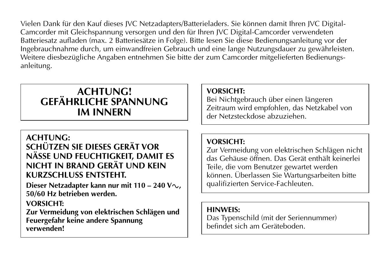 Achtung! gefährliche spannung im innern | JVC AA-V80EG User Manual | Page 4 / 14