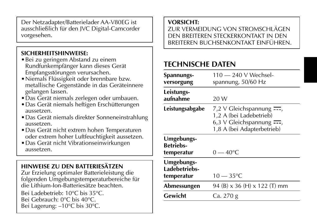 Technische daten | JVC AA-V80EG User Manual | Page 5 / 14