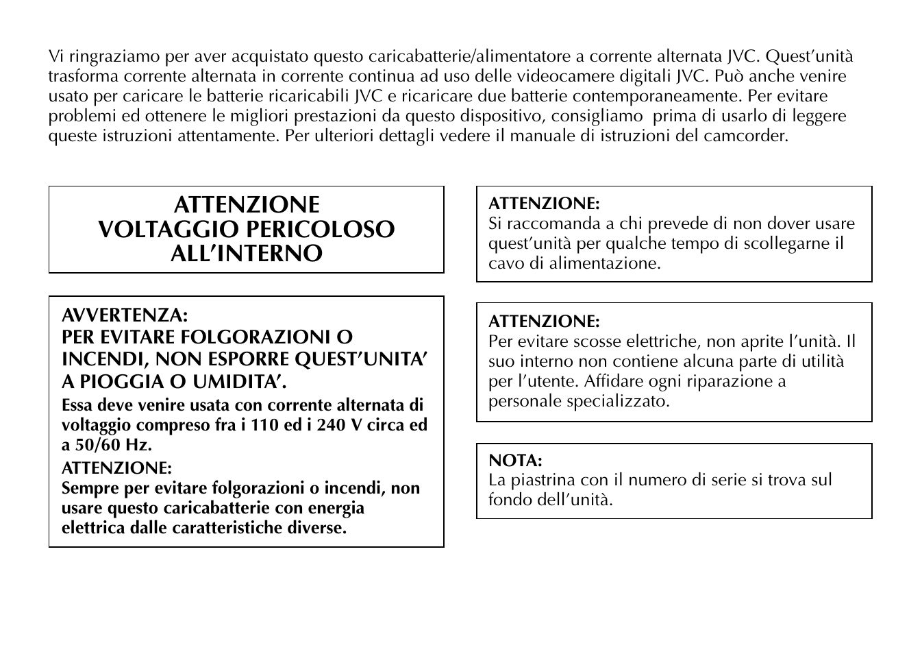 Attenzione voltaggio pericoloso all’interno | JVC AA-V80EG User Manual | Page 8 / 14