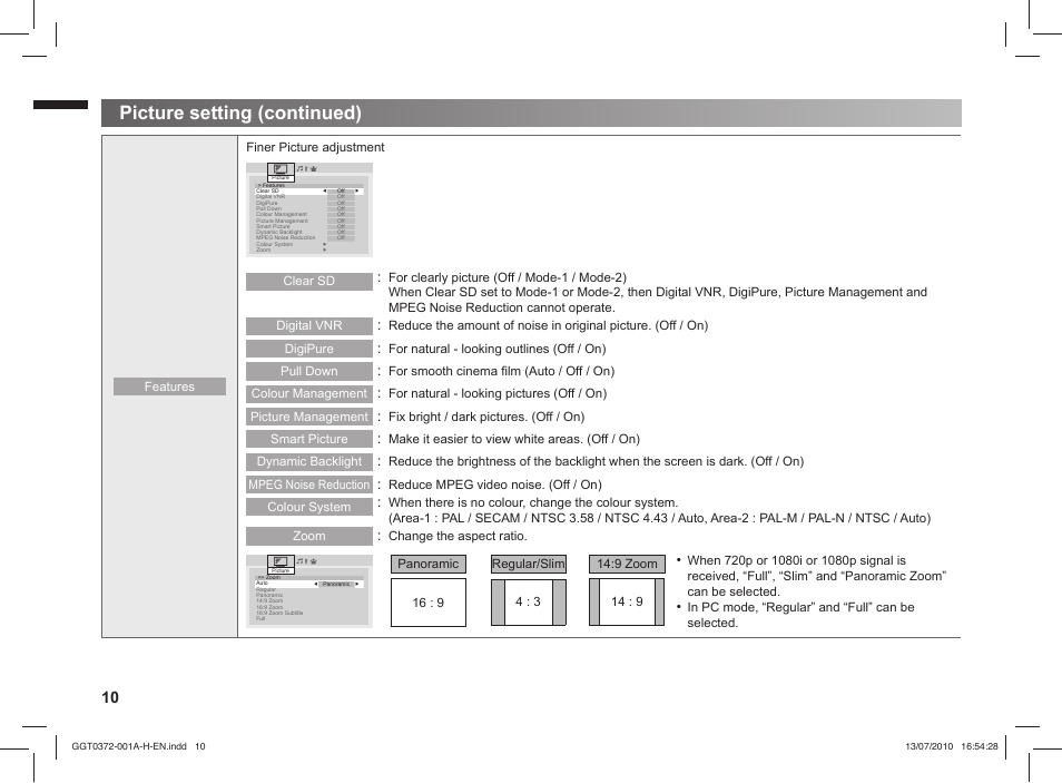 Picture setting (continued) | JVC GGT0372-001A-H User Manual | Page 10 / 20